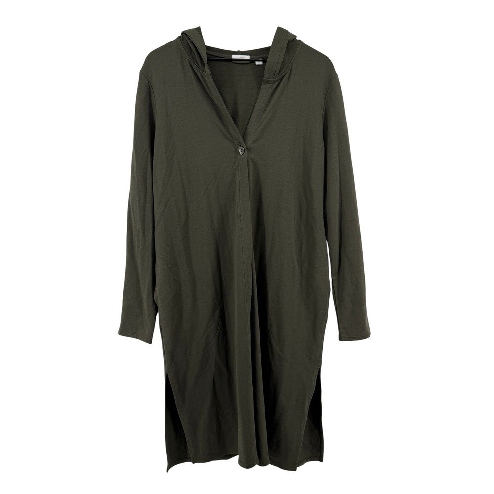 J Jill Hooded Long Line Duster Cardigan Olive Green Women L Tall Pima Cotton